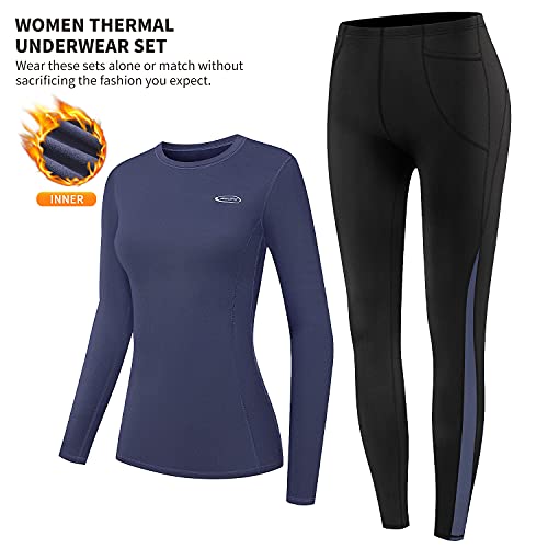 HiZiTi Dark Blue Thermal Set – Women’s Fleece-Lined Long Johns (Small)