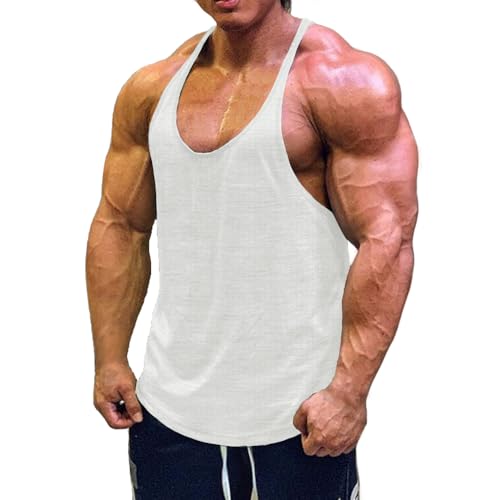 Muscle Cmdr Men's Bodybuilding Stringer Tank Top Y-Back Workout T-Shirt - Medium White 1 Pack