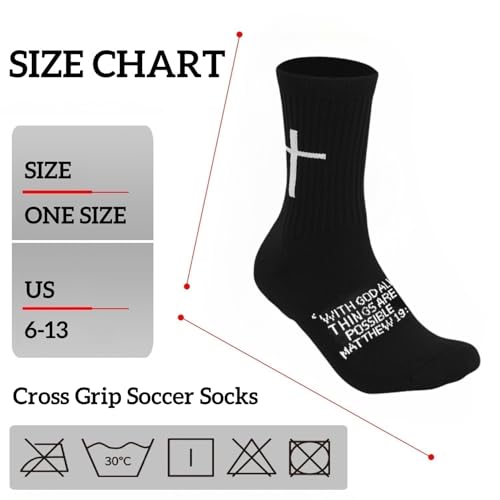 Anti-Slip Soccer Socks - Grip Sports Socks - Matthew 19:26 Black