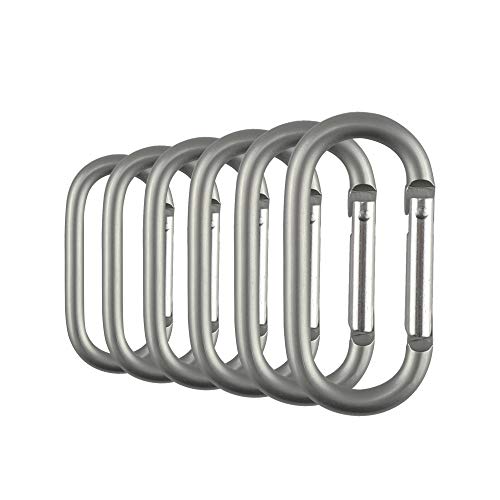 Aluminum Oval Carabiners Clips - 6 Pack Grey Keyring Hooks