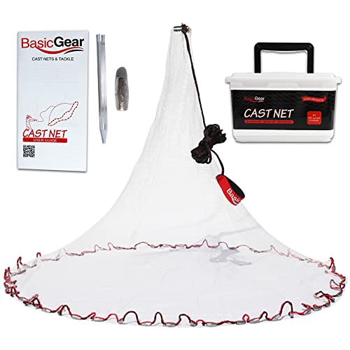 BasicGear 4ft Radius Cast Net with 1/4 inch Mesh for Bait Fish - Heavy Duty