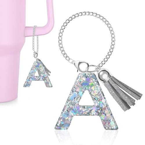 Silver Letter Charm - Bling Tumbler Handle Accessory - Letter A