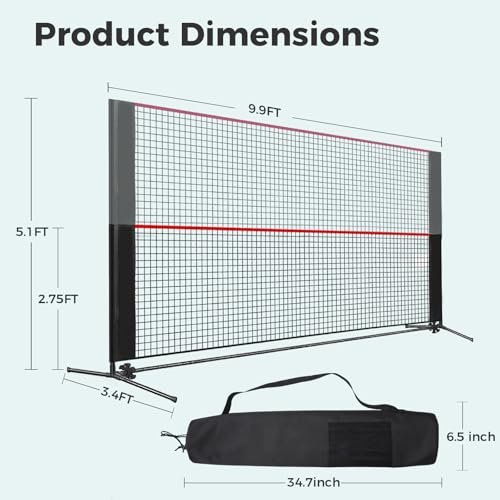 Badminton Net Set - 10FT Adjustable Height, Multi Sport Net - Red