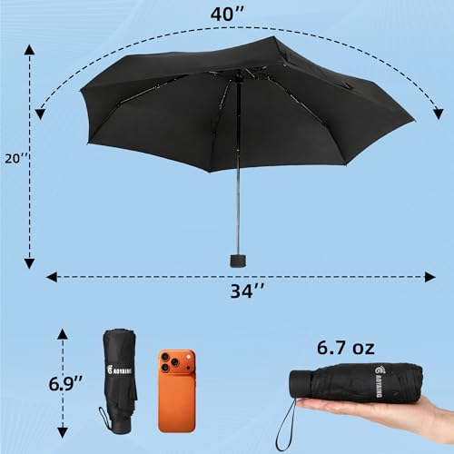Compact Travel Umbrella - Lightweight 34 Inch with Case - Black