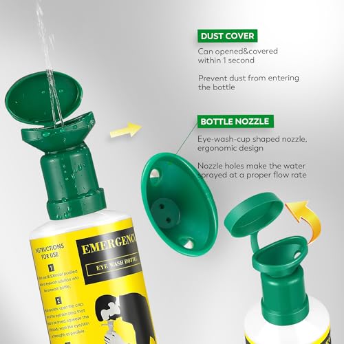 CGOLDENWALL Newly Released Portable Eye Wash Station OSHA Approved Emergency Eye Wash Kit Wall Mounted, Upgraded Bottle Holder&Larger Mirror, 16.9oz Bottles, NO Solution (Green Cap)