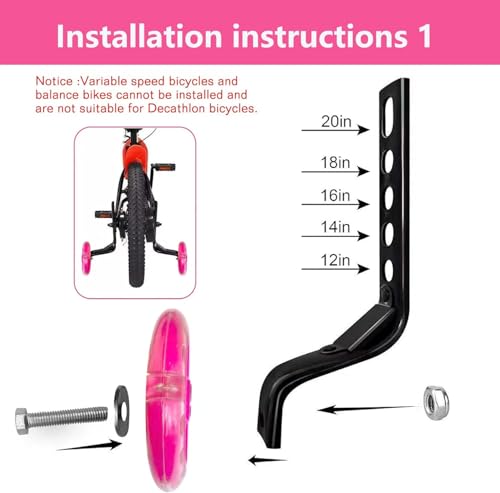 DDJKCZ Red Training Wheels for 12-20 inch Bikes, 0.5in Ground Clearance, Dark Red
