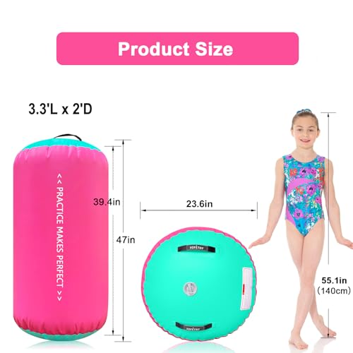 Inflatable Gymnastics Air Mat with Roller - Pink/Mint 10' x 3.3'