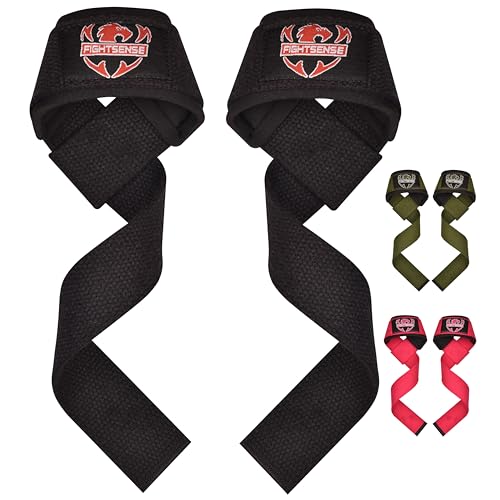 Cotton Weightlifting Straps with Neoprene Padding - Black
