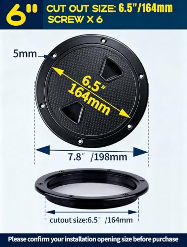 Smartmarine 6-Inch Black Round Boat Hatch Non-Slip Inspection Cover for Marine Yachts