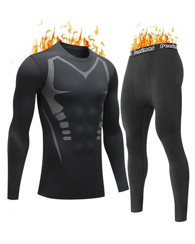 Persimar Men's Thermal Long Johns Set Fleece Lined Winter Base Layer Large Grey Pattern