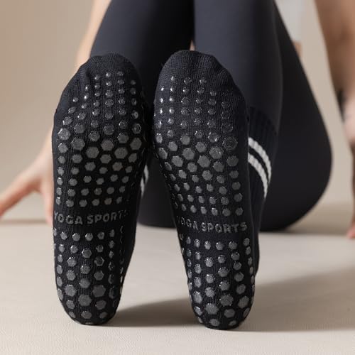 Non-Slip Yoga Socks for Women - 4 Pairs in Black, White, Grey, Pink