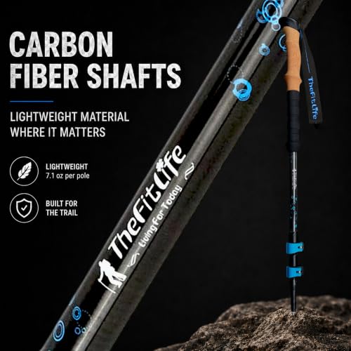 TheFitLife Carbon Fiber Trekking Poles Ultralight Walking Sticks - Orange