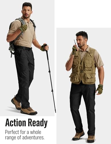 TACVASEN Men's 40W x 30L Water-Resistant Ripstop Cargo Work Pants - Black