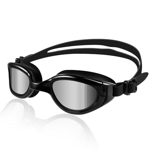 Polarized Kids Swim Goggles for Ages 6-11 - Anti-Fog - Black Frame/Silver
