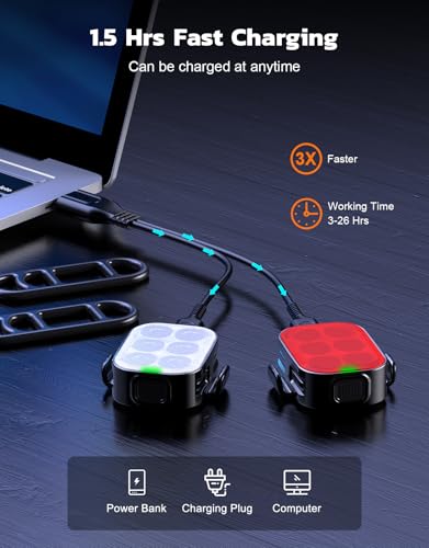 USB Rechargeable Bike Lights Set - Front & Back, Waterproof IP65, 10 Modes