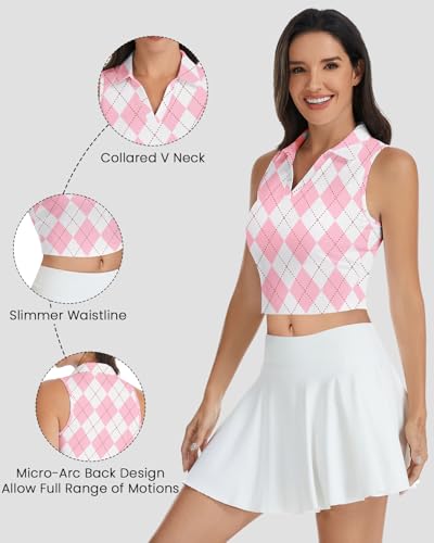 Women's Sleeveless Golf Tennis Tank Top - Pink Argyle, Large