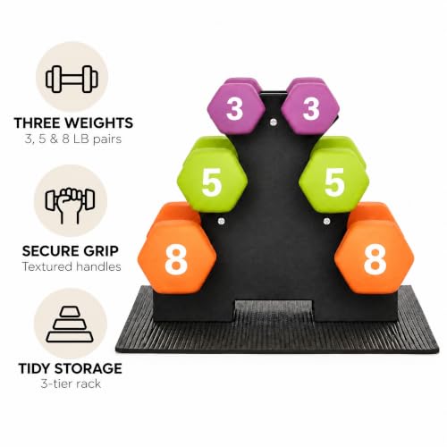 Aurorafy 32LB Neoprene Dumbbell Set with Rack - Multicolor Space-Saving Home Gym Weights