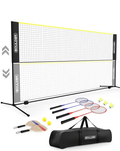 Portable Badminton Pickleball Net - Adjustable Height Set - Black