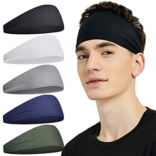 5 Pack Moisture Wicking Sports Headbands for Men & Women