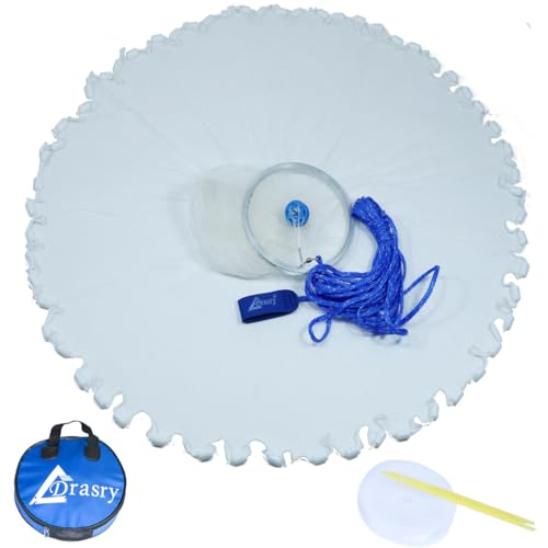 Drasry 5 ft Cast Net with Aluminum Ring, 1/4 Mesh, Heavy-Duty Sinker • Bait Shrimp Catch Net