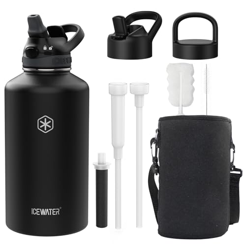 ICEWATER Midnight Black 64 oz Insulated Water Bottle with Filter Straw