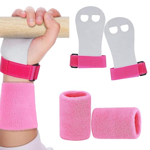 Pink Medium Kids Gymnastics Hand Grips & Wristbands - Youth Sports Support