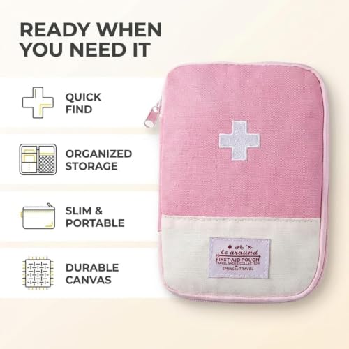 Compact Pink First Aid Bag - Empty Medical Pouch for Travel