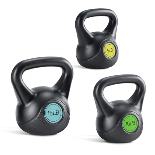 Kettlebell Set with 3 Adjustable Weights for Strength Training - Durable & Anti-Roll Base