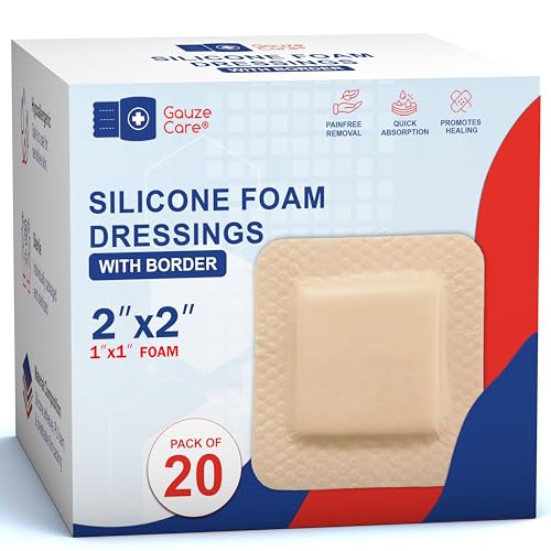 GauzeCare Silicone Foam Dressing 2x2 Inch, 20 Pack – Waterproof Self-Adhesive Wound Bandages
