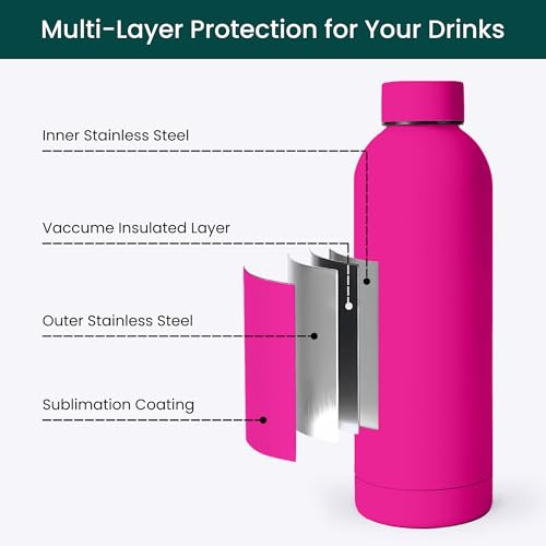 NOBL Vacuum Insulated Stainless Steel Water Bottle - Hot Pink, Leakproof, 17oz