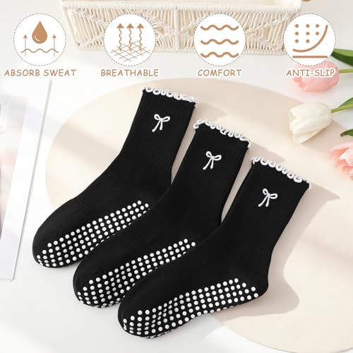 Non-Slip Pilates Socks for Women - 3 Pairs, Black