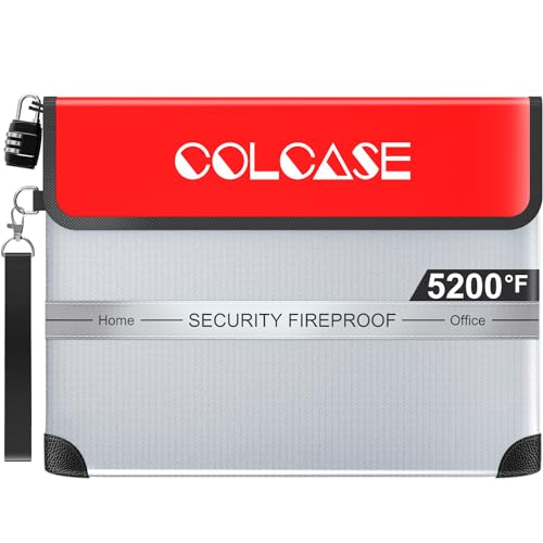 COLCASE Fireproof Document Bag with Lock 5200¢µ Heat Insulated Waterproof and Fireproof Bag with Zipper Fireproof Bag Storage for Money, Documents,Passport and Valuables 15 x 11 inches