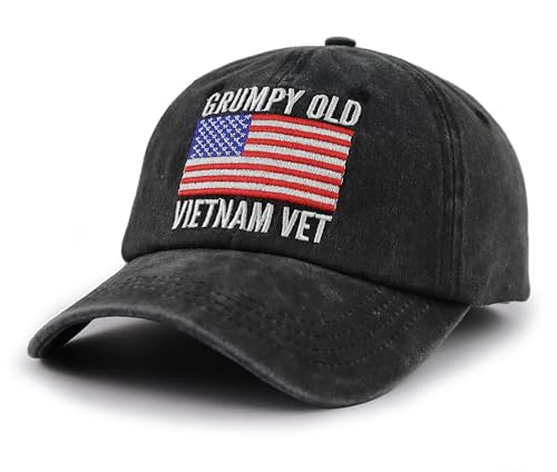 Vxchkerm Grumpy Old Vietnam Vet American Flag Patriotic Baseball Cap - One Size Black