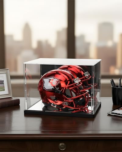Mini Helmet Display Case with Mirror Back | UV-Resistant, Dustproof, 7.9"