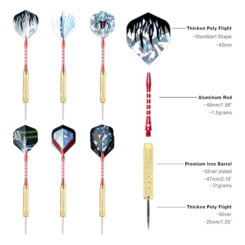 CHRDW Darts Metal Tip Set - 18 Steel Tips + 6 Flights, CNC Tips, Wrench Included