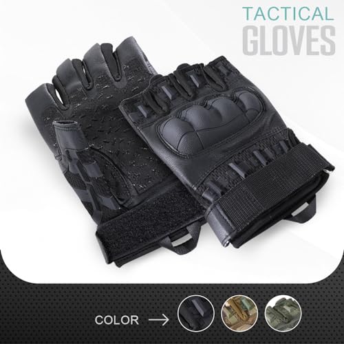 Tactical Fingerless Gloves - Black, Large | Breathable, Anti-Slip Design