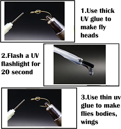 GREATFISHING UV Clear Fly Tying Glue Thin & Soft with 12 LED Light - Strong Builds & Coatings