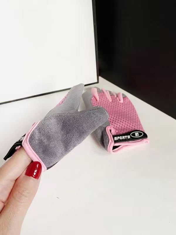 Kids Half Finger Cycling Gloves - Non-Slip Fingerless - Pink, M (5-8 Years)