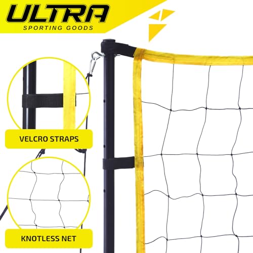 Volleyball Net Set - Portable 32x3 FT with Steel Poles, Yellow