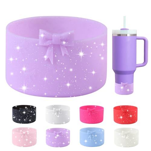 Bow Silicone Boot for Stanley Tumbler & Owala Water Bottle - Glitter Purple