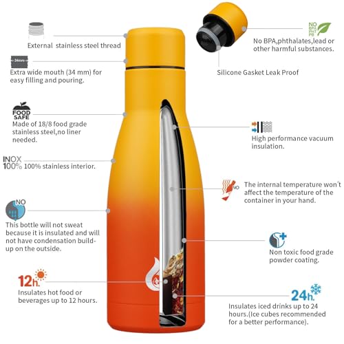 BJPKPK 12 oz Reusable Insulated Stainless Steel Water Bottle - Sunset Orange