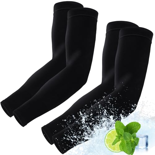 Cooling UV Sun Protection Arm Sleeves - UPF 50+ Compression - Black, 2 Pairs