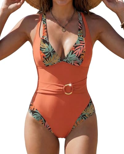 Tummy Control One Piece Swimsuit - Tropical Floral Color Block - Pink, Small