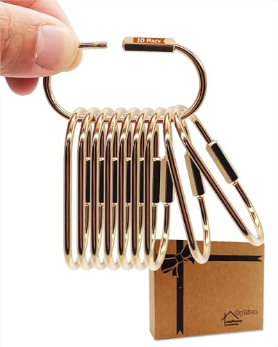 Oythiem 10 Pcs Gold Carabiner Keychain Clips with Secure Locking Screw