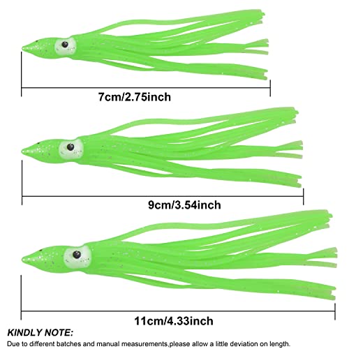 2.75-Inch Squid Skirts Fishing Lures - 25-Pack Green Octopus Trolling Bait