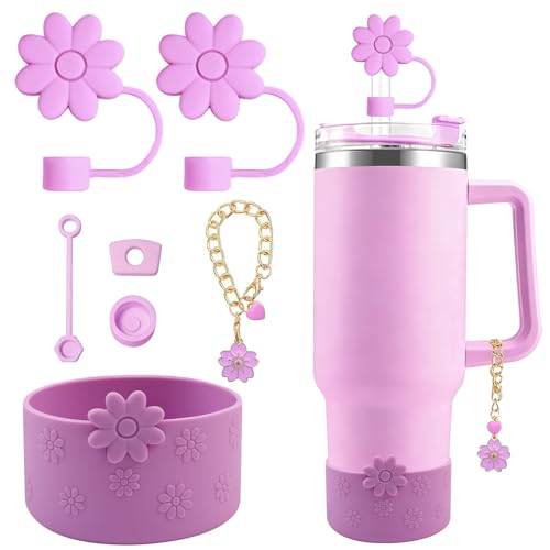 7-Piece Purple Silicone Accessories for Stanley Cups - Boot & Straw Covers