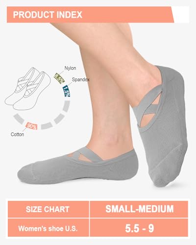 Aoliks 6 Pairs Pilates Grip Socks for Women – Small-Medium Multicolor Non-Slip Yoga Barre Ballet Socks