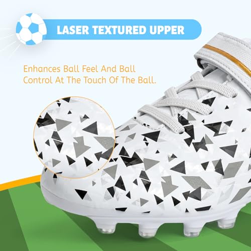 ZVC Kids Soccer Cleats Boys Girls Youth Football Shoes White 2 Little Kid