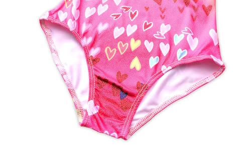 Girls Sparkle One Piece Swimsuit - Crossback, Adjustable Strap, 7-8 Years / Pink Heart