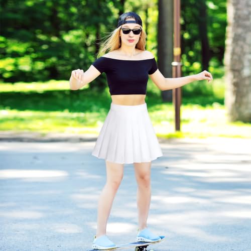 High Waisted Pleated Mini Skirt with Shorts - Small, White